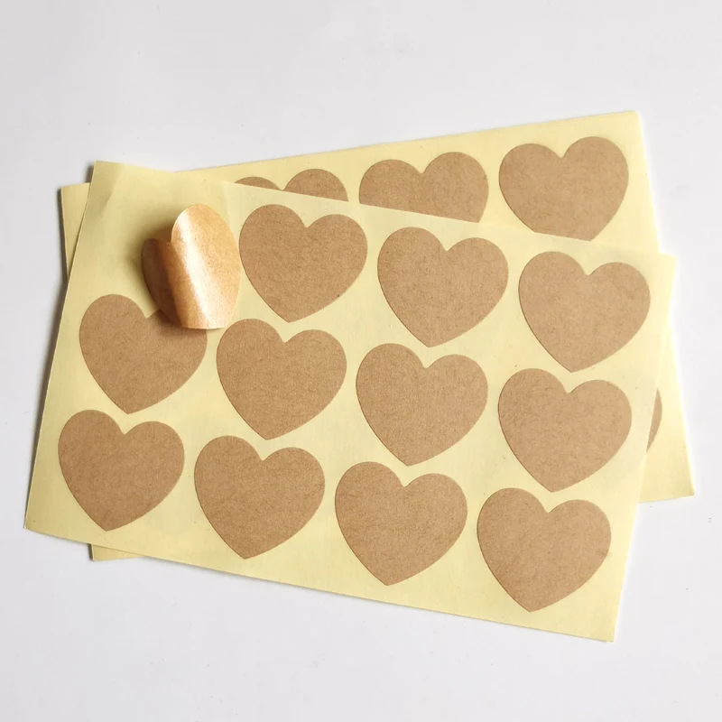 120pcs 35mm Width Heart Shape Brown Kraft Paper Plain Blank Stickers For DIY Use Printing Writting