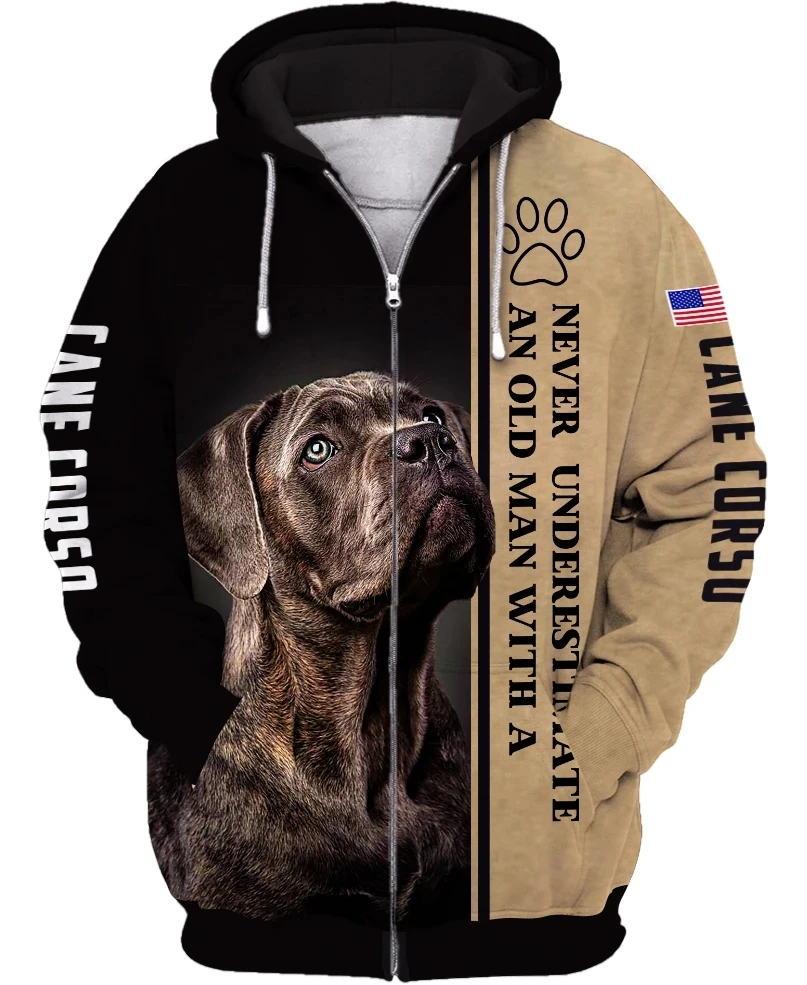 Never Underestimate An Old Man With A Cane Corso 3D Print Hoodies Men For Women Pullovers Zipper Hoodie Casual Street Tracksuit