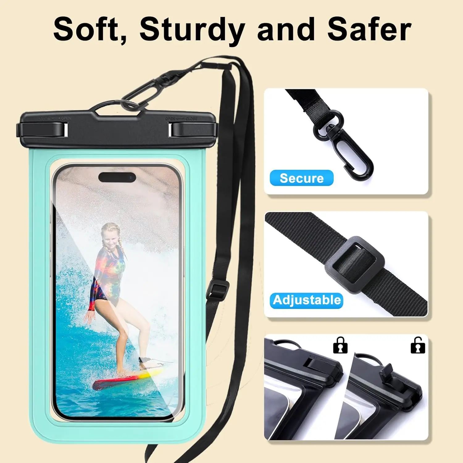 PVC Waterproof Phone Pouch with Neck Strap, Sensitive Touch Screen Cell Phone Bag for Swimming Drifting Events view 3