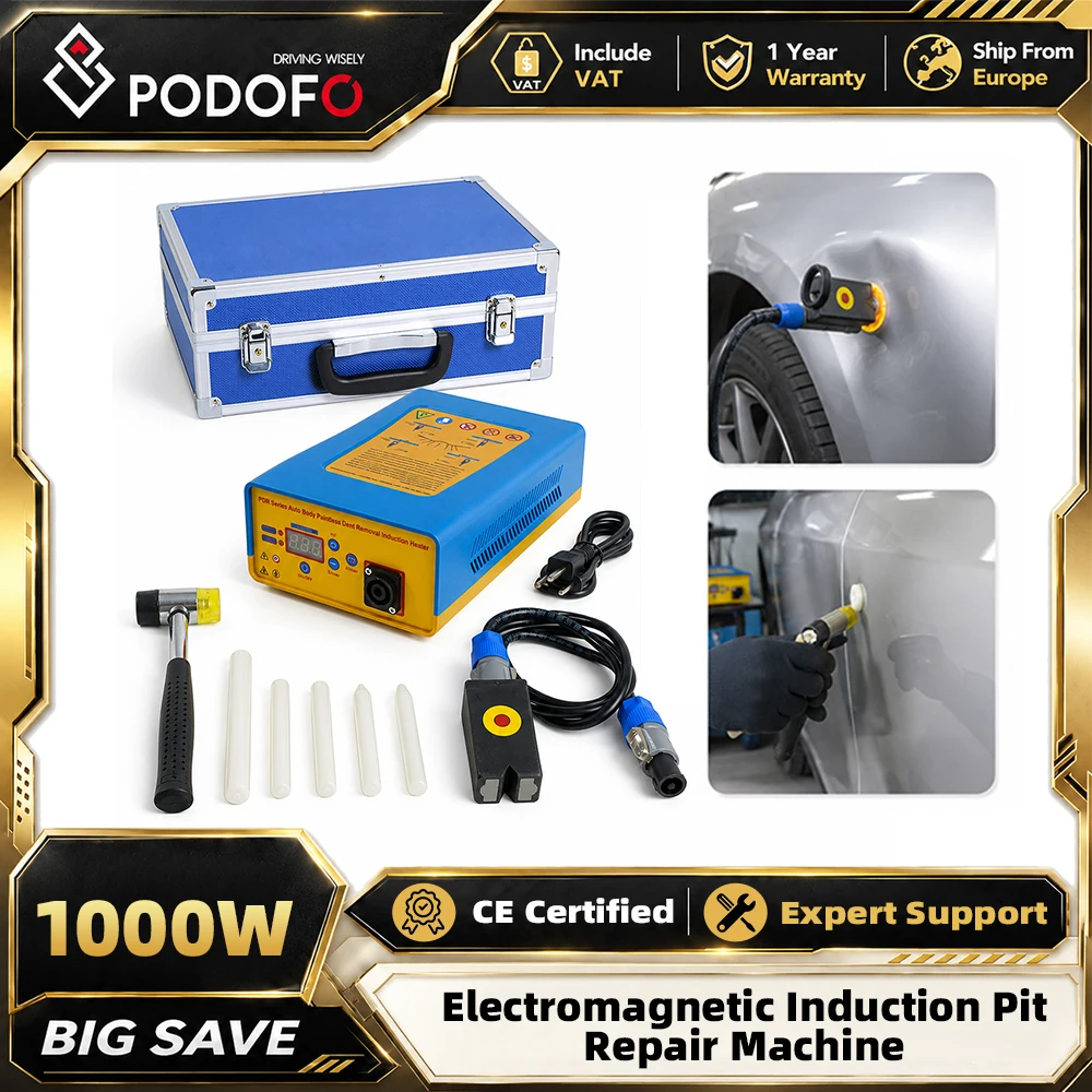 Chauffe-inducteur électromagnétique Podofo 1000W pour la réparation de bosses sans peinture sur voiture, kit d'outils de débosselage par induction magnétique avec boîte pour la réparation automobile