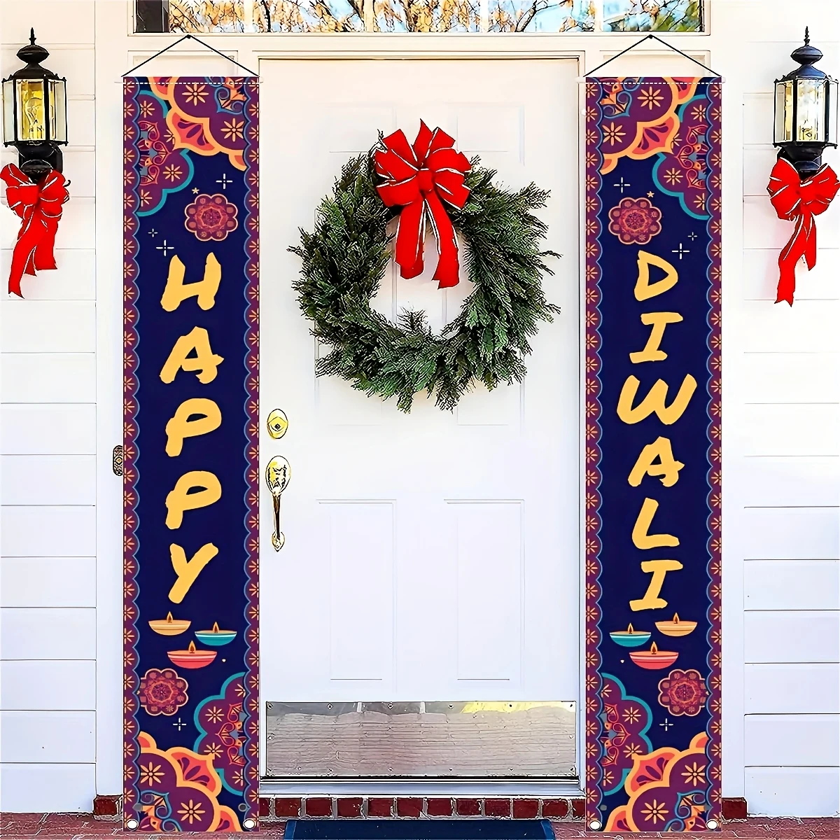 2-Piece Devali - Polyester Door Couple, 12x71in, Lantern Festival Design for Families, Parties and Outdoor Hanging Decor