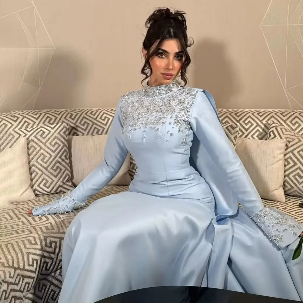 Abito da sera personalizzato Splendidi abiti da ballo a maniche lunghe Increspato Occasioni formali Abito da festa con perline brillanti Robe Soiree