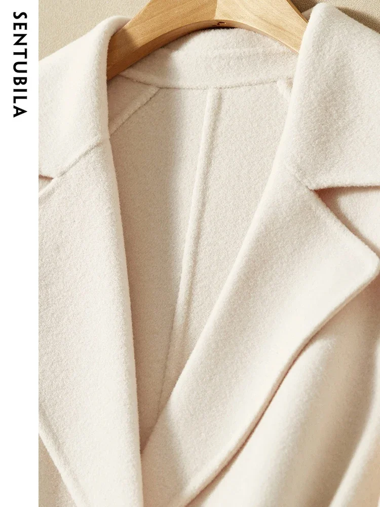 SENTUBILA ผู้หญิงเสื้อขนสัตว์ฤดูหนาว Elegant Turn-Down COLLAR Double-Faced เปิด Overcoat เสื้อเดินทางสําหรับผู้หญิง W24O42199