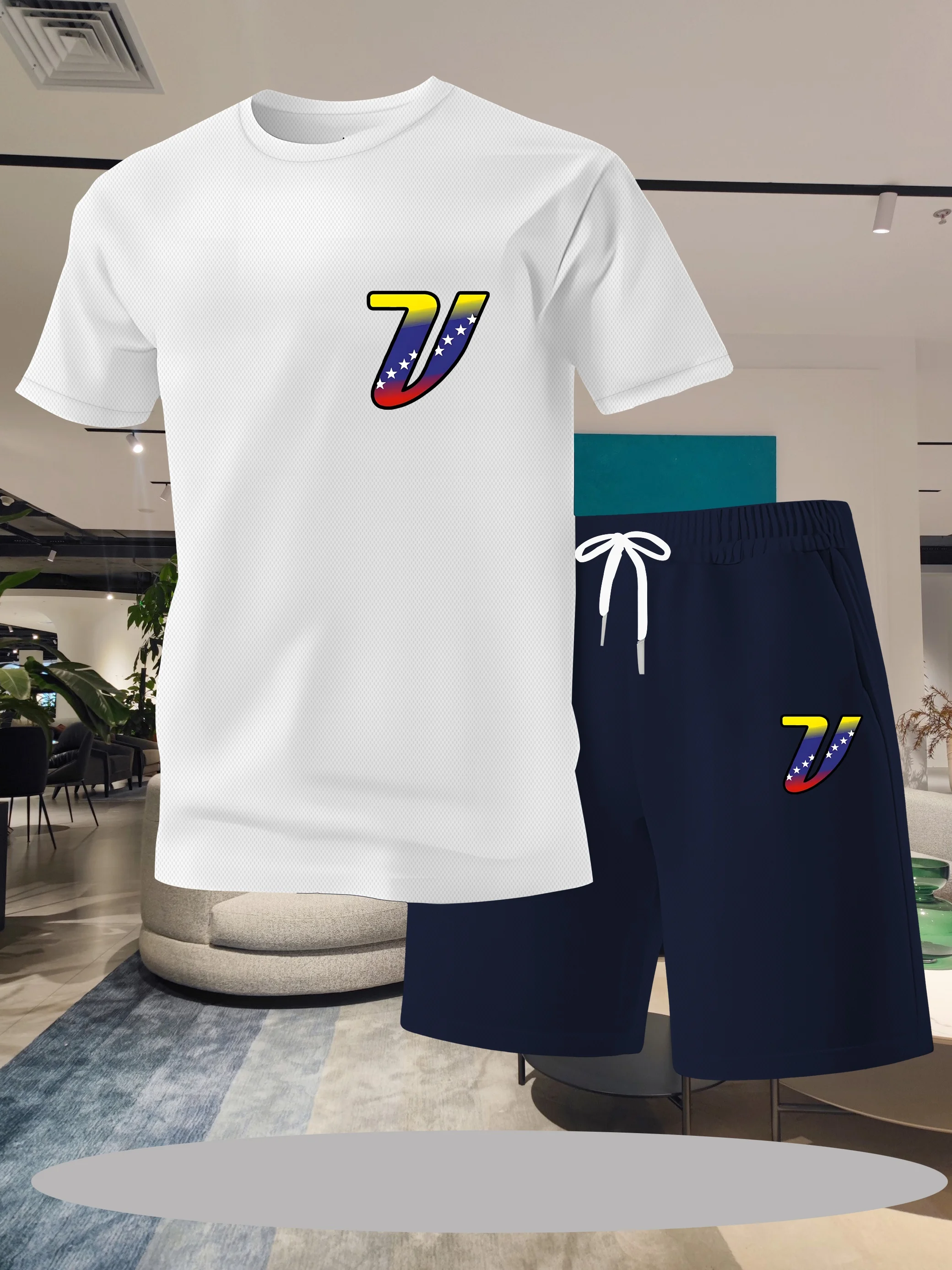 

Men's sports suit, fashionable short sleeved sports suit, men's summer suit, casual T-shirt and shorts set