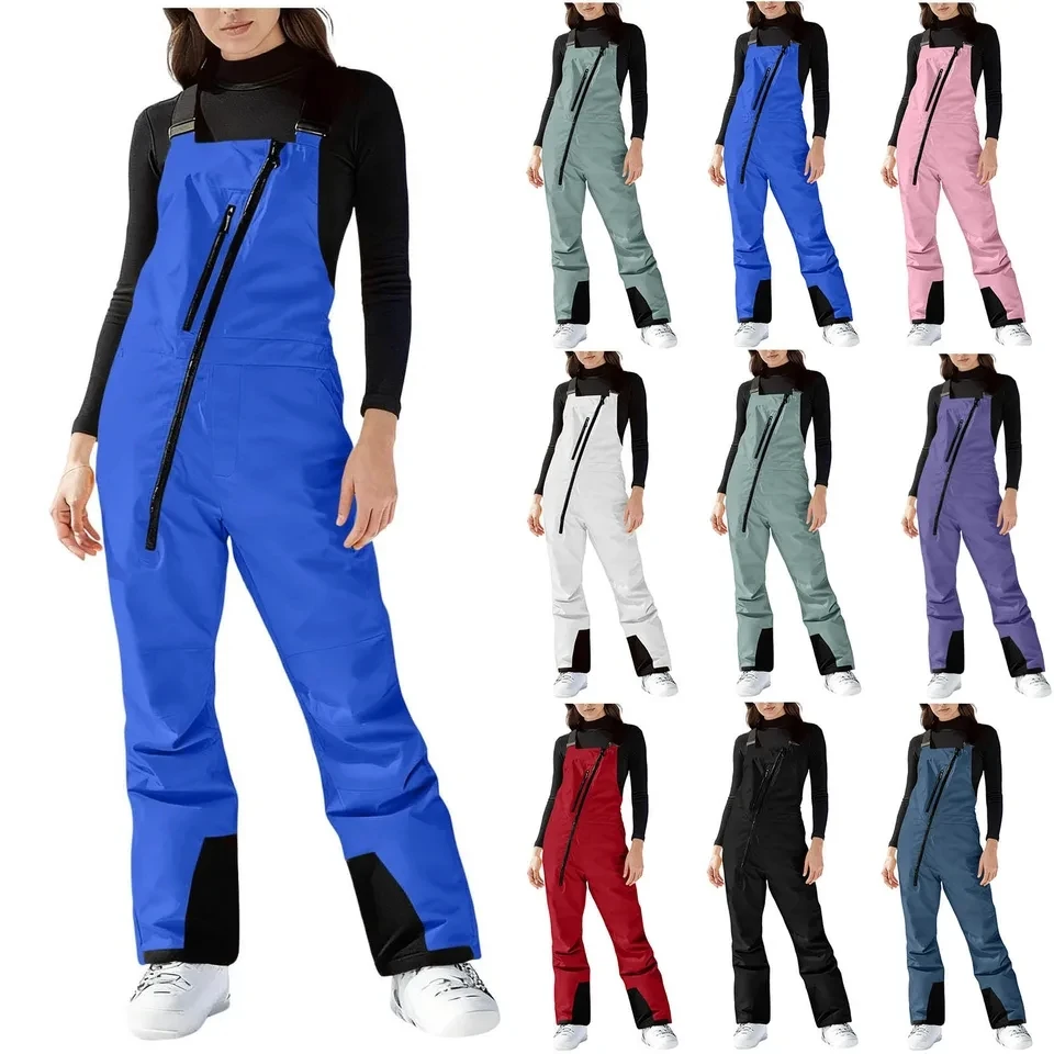 

New Men Women Snowsuit Waterproof Ski Pants Adjustable Strap Snowboarding Skiing Overalls Fashion Zipper Winter Snow Trousers
