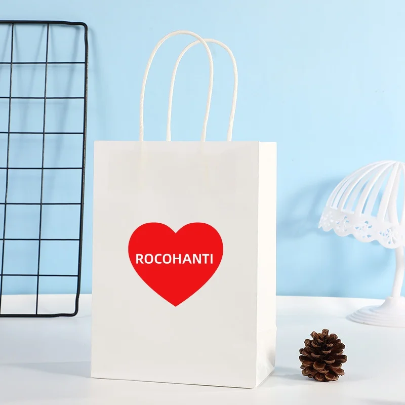 50pcs Custom Your Own logo Print Shopping Kraft Paper Bag Free Sample Eco Friendly Clothes/shoes Packaging pink Craft Gift Bags
