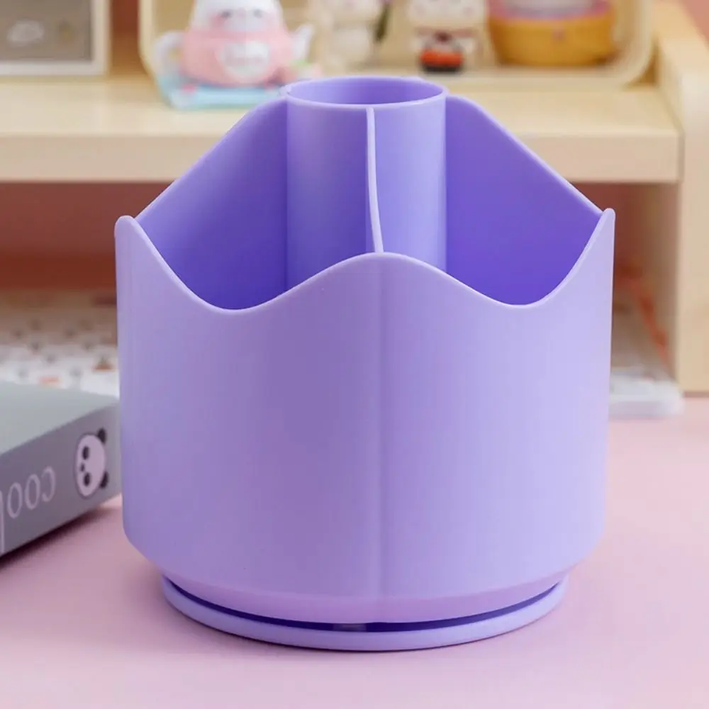 Durable 360° Rotating Pen Holder Multi-slot Solid Color Pen Stand Multi-functional Anti-deformed Makeup Brush Storage Box Desk