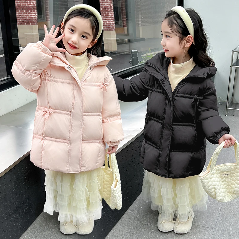 

Winter Thicken Cotton Padded Jacket For Girl Clothes Children Hooded Parka Pink Black Kids Snowsuit Outerwear TR242