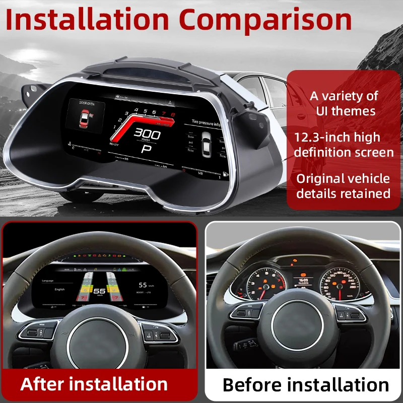 12.3‘’Digital Instrument Cluster For Audi A4 2013-2016 Support Carplay Android Auto speedometer Replacement Dashboard Gauge