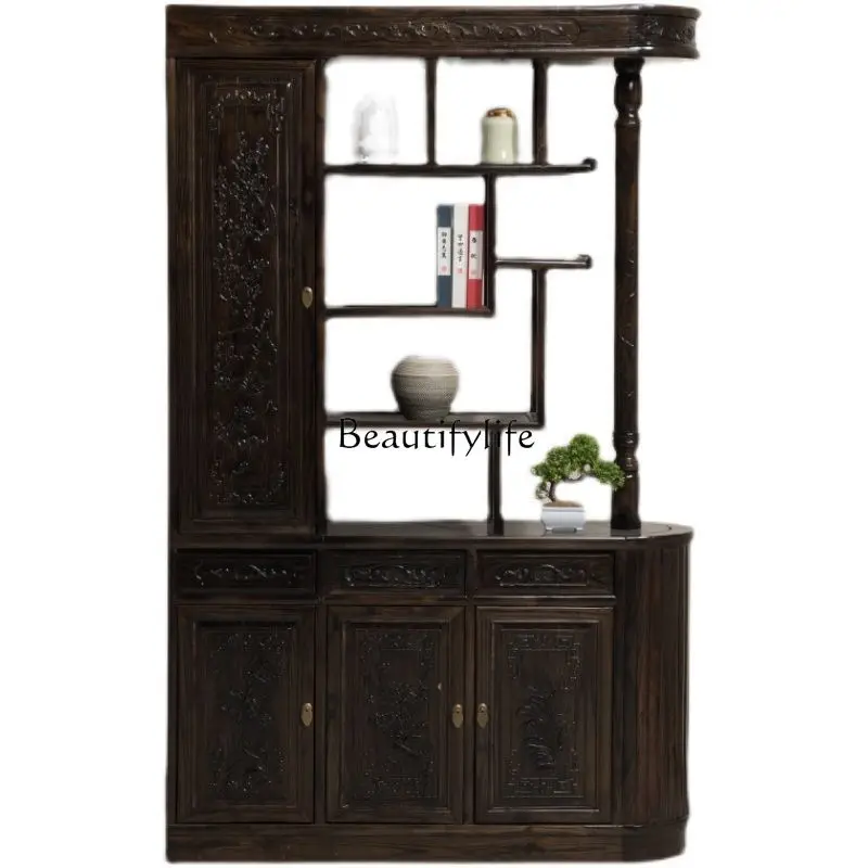 

Chinese antique elm foyer cabinet carved screen partition entrance cabinet