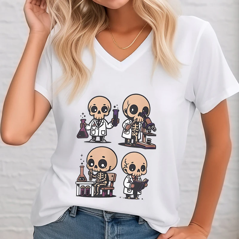 Skull Technically Laboratory Beakers Graphic T-shirt Chemistry Lab Scientist Gifts T-shirt Female Skull Biology Woman T-shirts