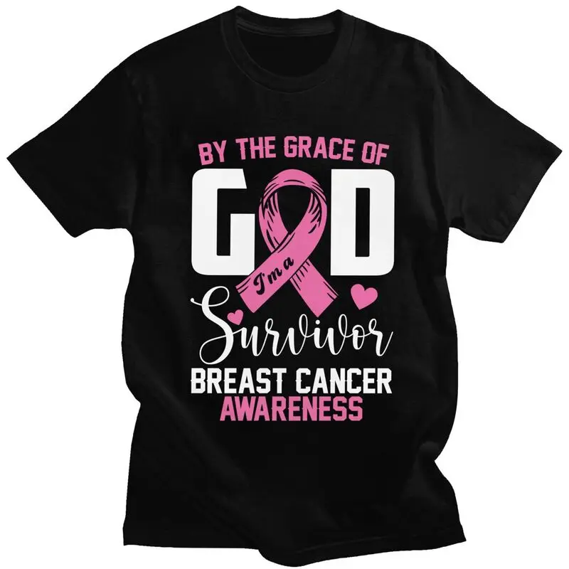 

Модная футболка на заказ By The Grace God Im A Survivor с информацией о раке молочной железы, мужская футболка из 100% хлопка, футболки для отдыха