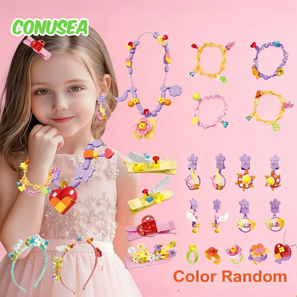 DIY Handmade Beaded Children's Crafts Girls Necklaces Bracelets Hair Clips Kids Pretend Play Makeup Toys Child Manual Activity
