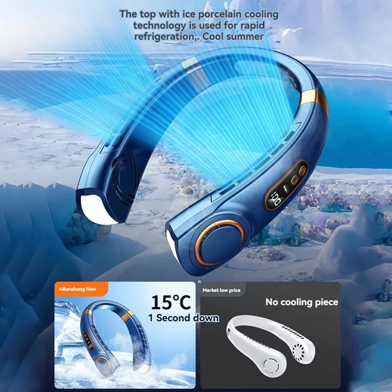 المحمولة معلقة الرقبة مروحة LED شاشة ديجيتال ضوء الليل USB قابلة للشحن الخالية من الشفرة الرقبة مروحة كهربائية مبرد الهواء مراوح التخييم