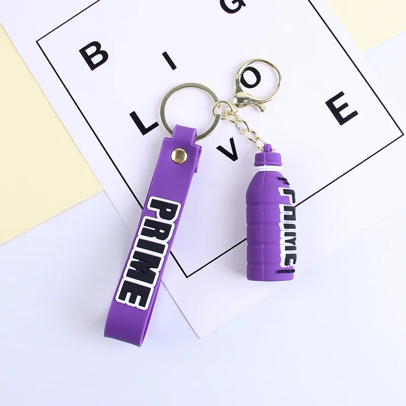 Cartoon Prime Hydration Drink Keychain For Women Soft Rubber Beverage Car Key Chains Bag Charms Couple Keyring Children Gift