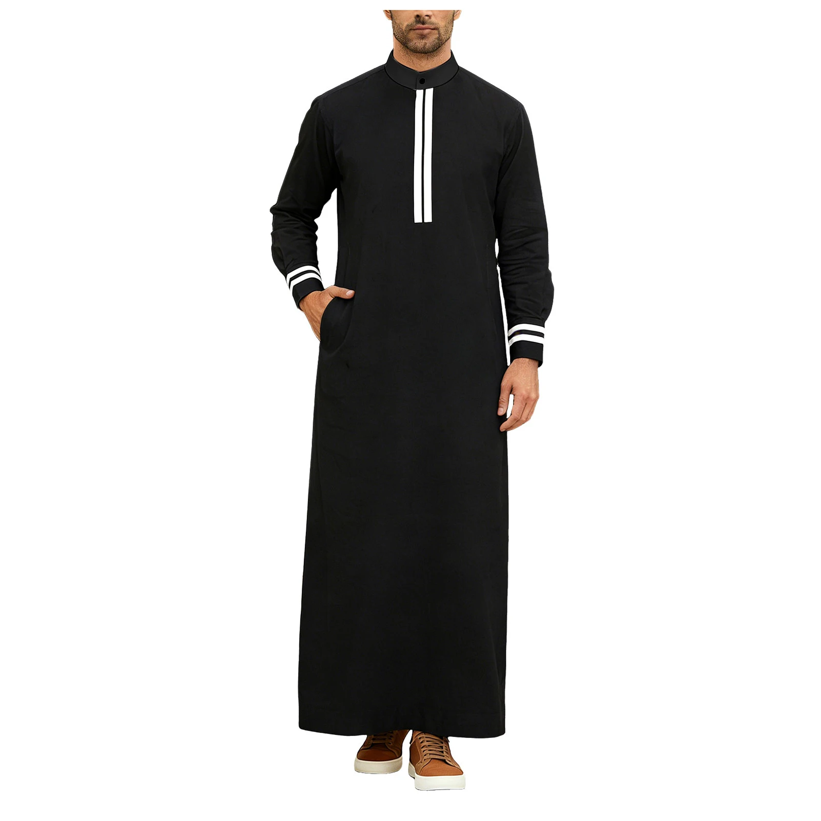 Men's Muslim Abayas Dress Fashion O-Neck Long Sleeve Pullover Kaftan Pakistan Saudi Arab Caftan Islamic Clothing Prayer Robe
