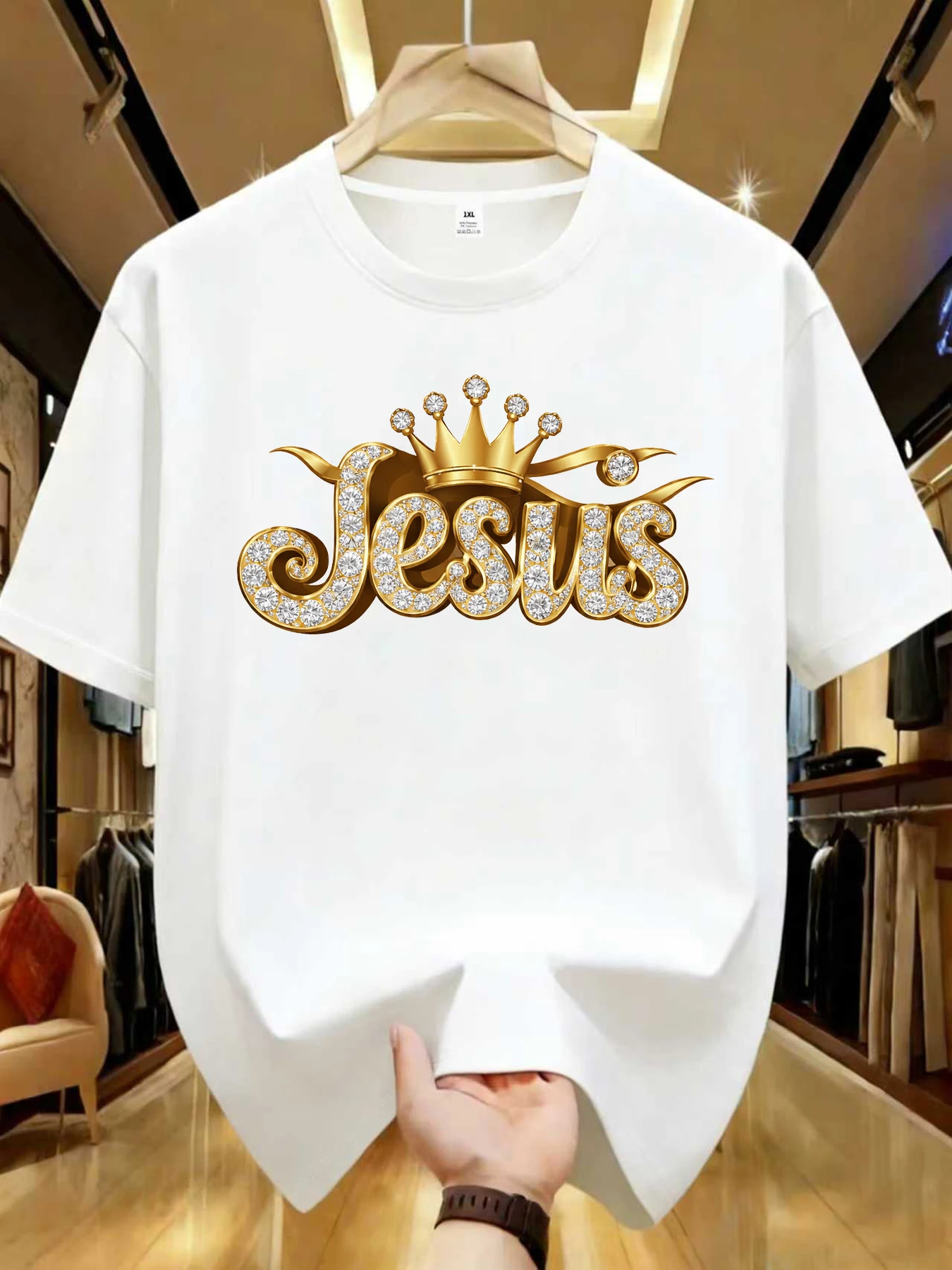 

【WZM102149】Jesus print plus size women's round neck summer casual short sleeved street fashion versatile plus size T-shirt
