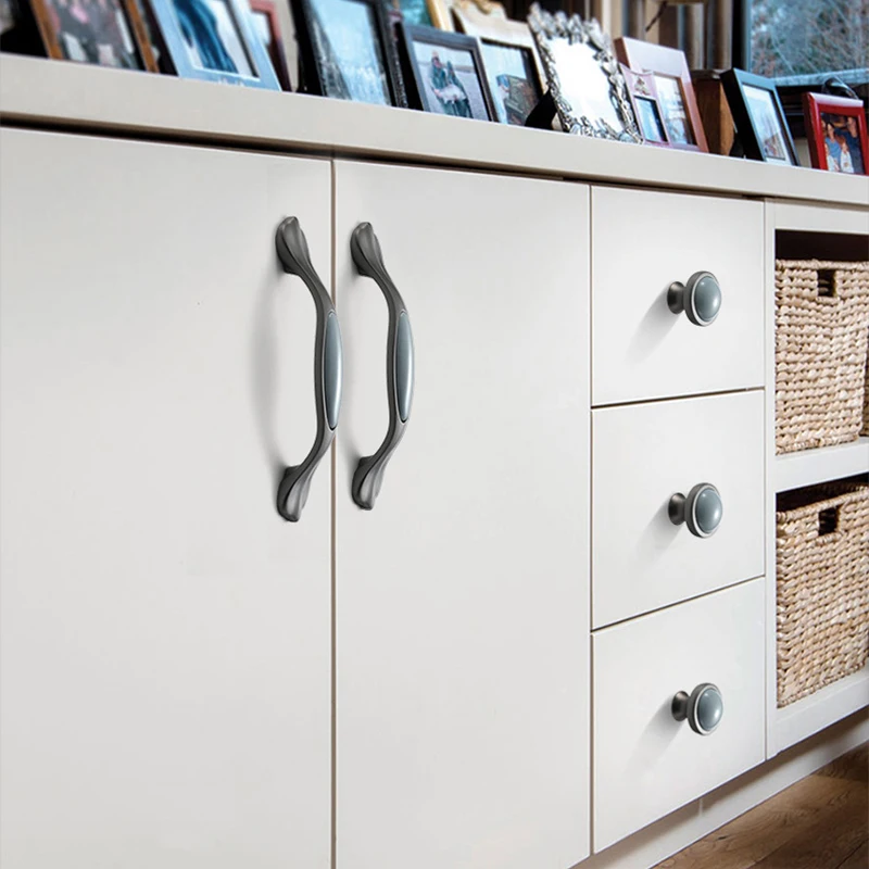 Mediterranean Blue Ceramic Cabinet Knobs and Handles Gray Wardrobe Door Pulls European Furniture Handle Cabinet Hardware