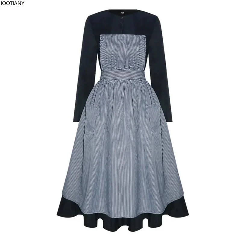 

ABC123CosplayAnime Music Adult Role Playing Dress Costume Vertical Striped Apron Long Sleeve Black Halloween Stage Per3'd,5;h.9/