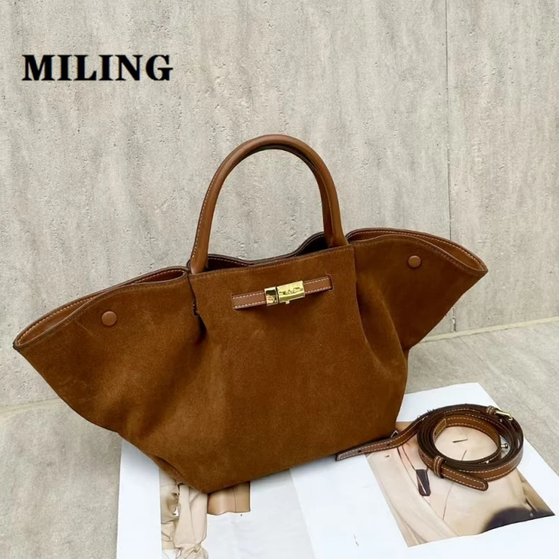 Autumn and Winter Suede Leather Tote Bag Retro Women's Commuting Handbags Large Capacity Solid Color Shopping Bag With Strap