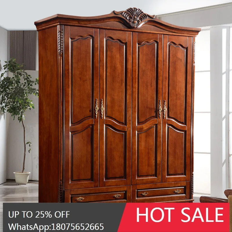 

SGF European Style Solid Wood Antique Roman Column Storage Wardrobe Furniture