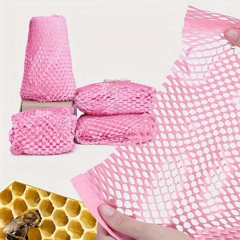 Pink Honeycomb Cushion Wrapping Paper For Protecting Fragile Items, Honeycomb Packaging Paper, Transportation Protection