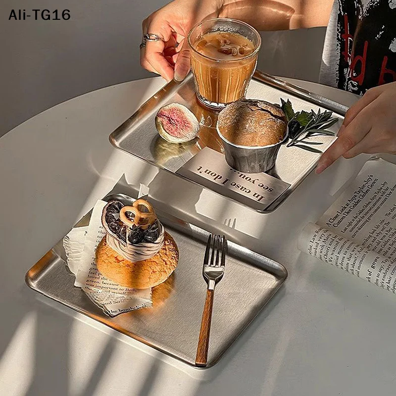 【ReA】Rechteckiges Edelstahl-Aufbewahrungsnetz für Cafés, Snack- und Kuchenplatte, Dessertteller, Küchen-Serviertablett
