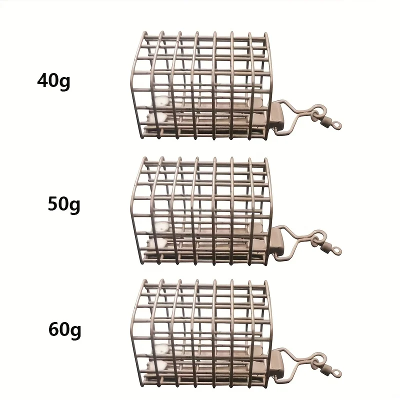 New Fishing Bait Cage, 30G/40G/50G/60G Square Fishing Bait Cage, Equipped with Lead Sinker and Bait Device, Stainless Steel Mesh Frame, Sturdy and Durable. Easy to Store Bait and Quick to Assemble, Bait Organizer, High-Quality Fishing Accessories. view 2