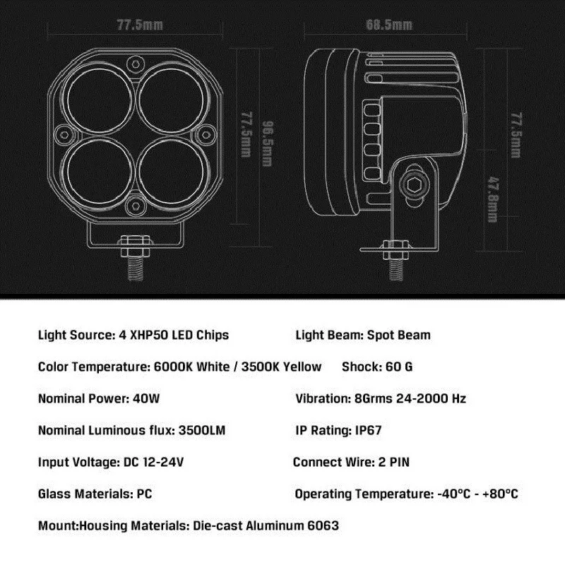 1 Piece 3 inch Led Work Light 40W Worklamp Aluminum Housing Waterproof for Off-road 4x4 SUV Trucks ATV Motorcycle 12V