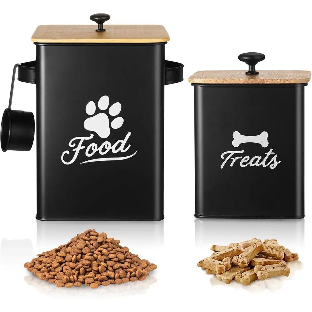 

Набор из 2 контейнеров для лакомств для собак, герметичные контейнеры для хранения продуктов, металлические банки для кухонной столешницы, банка для печенья для животных, 9.4x7.1x