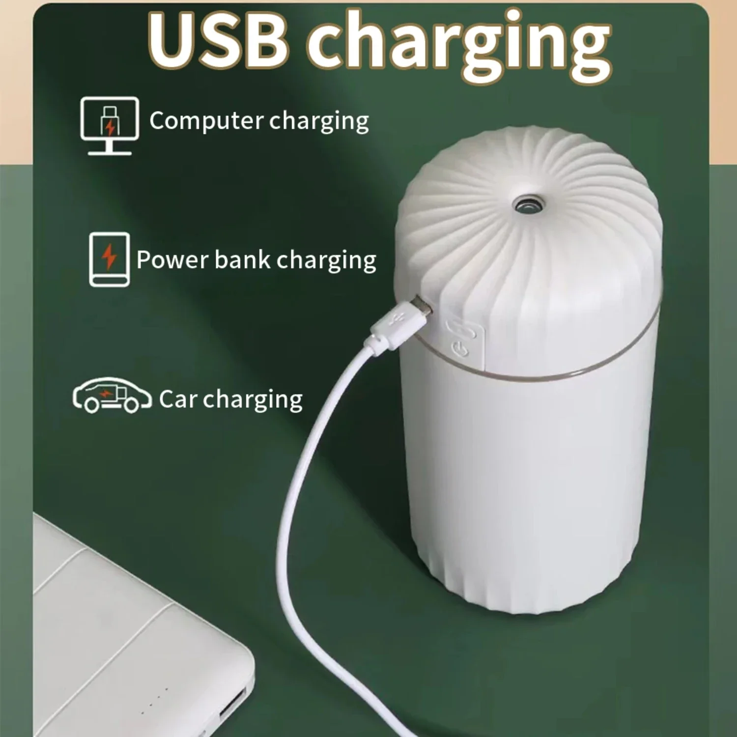 เครื่องทำความชื้นแบบหมอกเย็น450มล. แบบพกพาที่มีหมอกสดชื่นและไฟกลางคืน