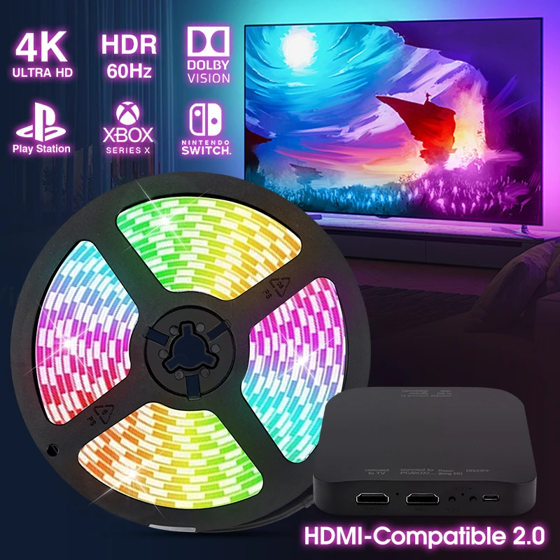 Ambient TV Backlight LED Quick Sync Light TV Box Light Bar Strip Fancy RGB Lighting 4K 2.0 HDMI-compatible Home Party Decoration