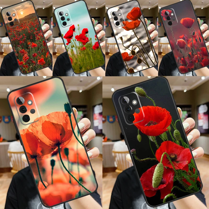 Red Corn Poppy Flower For Samsung Galaxy A53 A33 A13 A23 A15 A25 A35 A55 A51 A71 A12 A32 A52 A14 A34 A54 Case