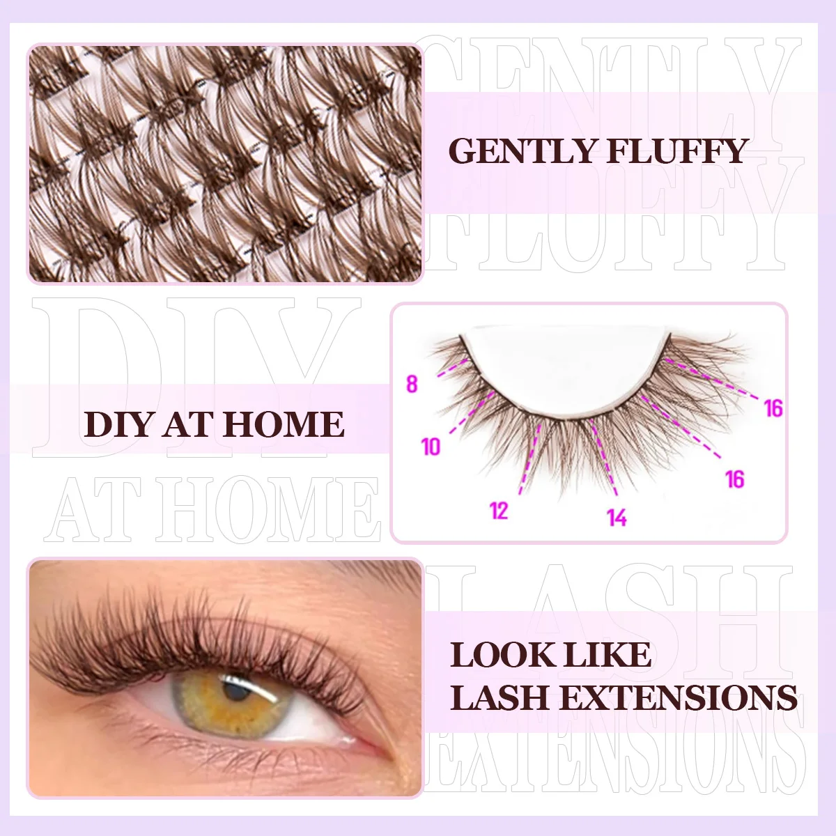 مجموعة مجموعات الرموش الفردية البنية ذات المظهر الطبيعي المنفوش DIY طقم تمديد الرموش مع السندات وملقط الختم