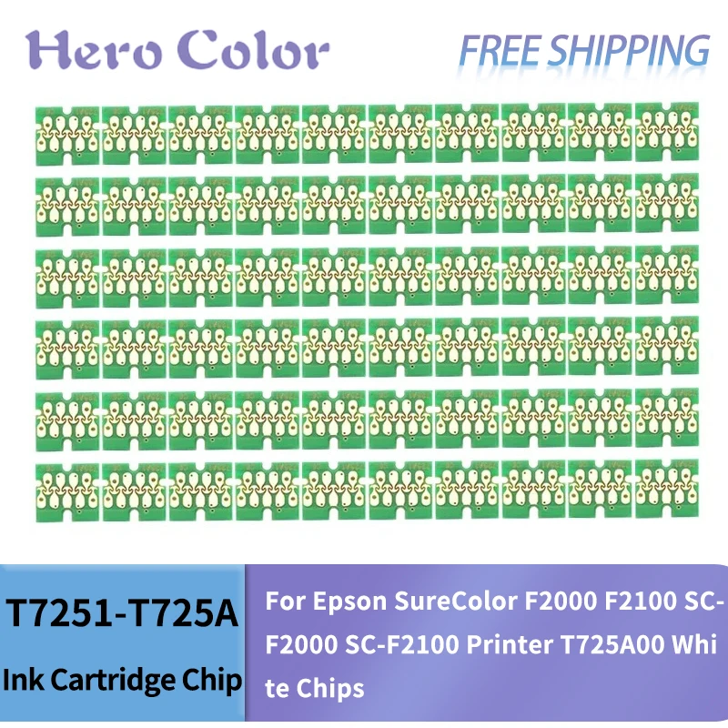 Puce de cartouche d'encre blanche T7251-T7254 T725A pour Epson Suredocument F2000 F2100 imprimante SC-F2100 SC-F2000 T725A00 puces blanches 10 pièces