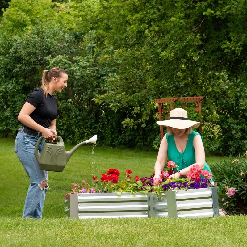 Galvanized Raised Garden Bed - Metal Raised Bed for Gardening  - Silver - 12” H L-Shaped