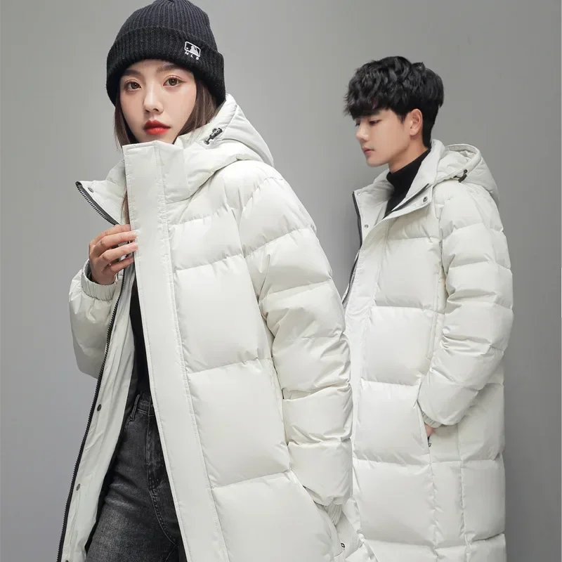 New Winter Men Black Long Puff Jackets Unisex Hooded Casual Duck Down Coats Quality Couples Outdoor Windproof Warm Parkas 3XL