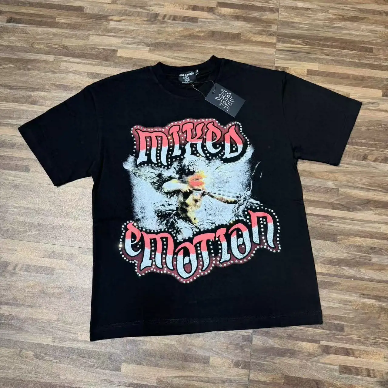 Cupids Angel Printed Mixed Emotion American Trendy Brand Short Sleeve Pure Cotton T-Shirt Street Style Heat Transfer Rhinestone