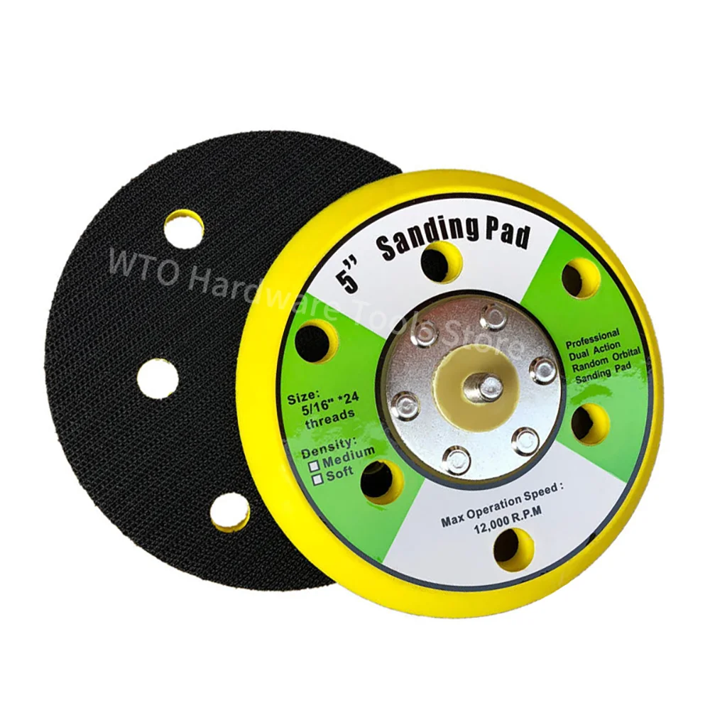 

2 шт., 5 дюймов, 6 отверстий, шлифовальная подушечка на липучке, 5/16 дюйма * 24 нити, 12 000R.P.M DA, произвольная орбитальная шлифовальная машина для воздушной орбитальной полировки