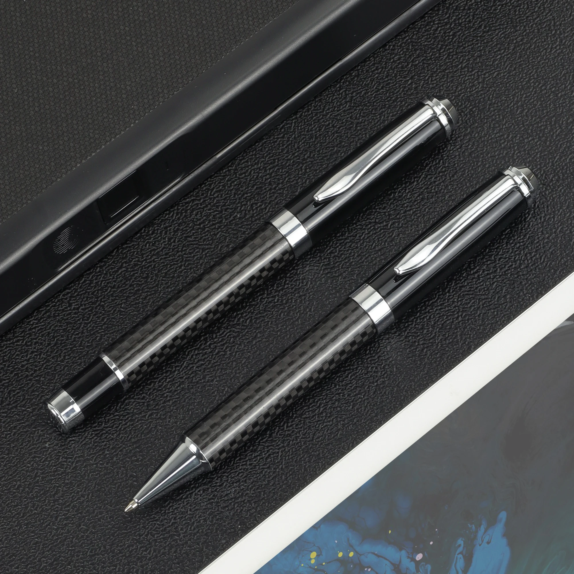 1 Pair of Ballpoint & Signature Pen Set,Mosaic Pattern, Black Ink, with Pen Case, Business Style,Office School Use