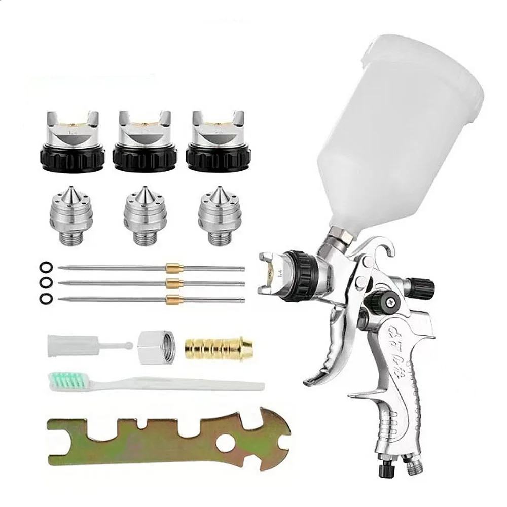 

1.4/1.7/2.0mm Nozzle Professional HVLP Spray Gun Gravity Feed Airbrush Kit For Car Furniture Painting