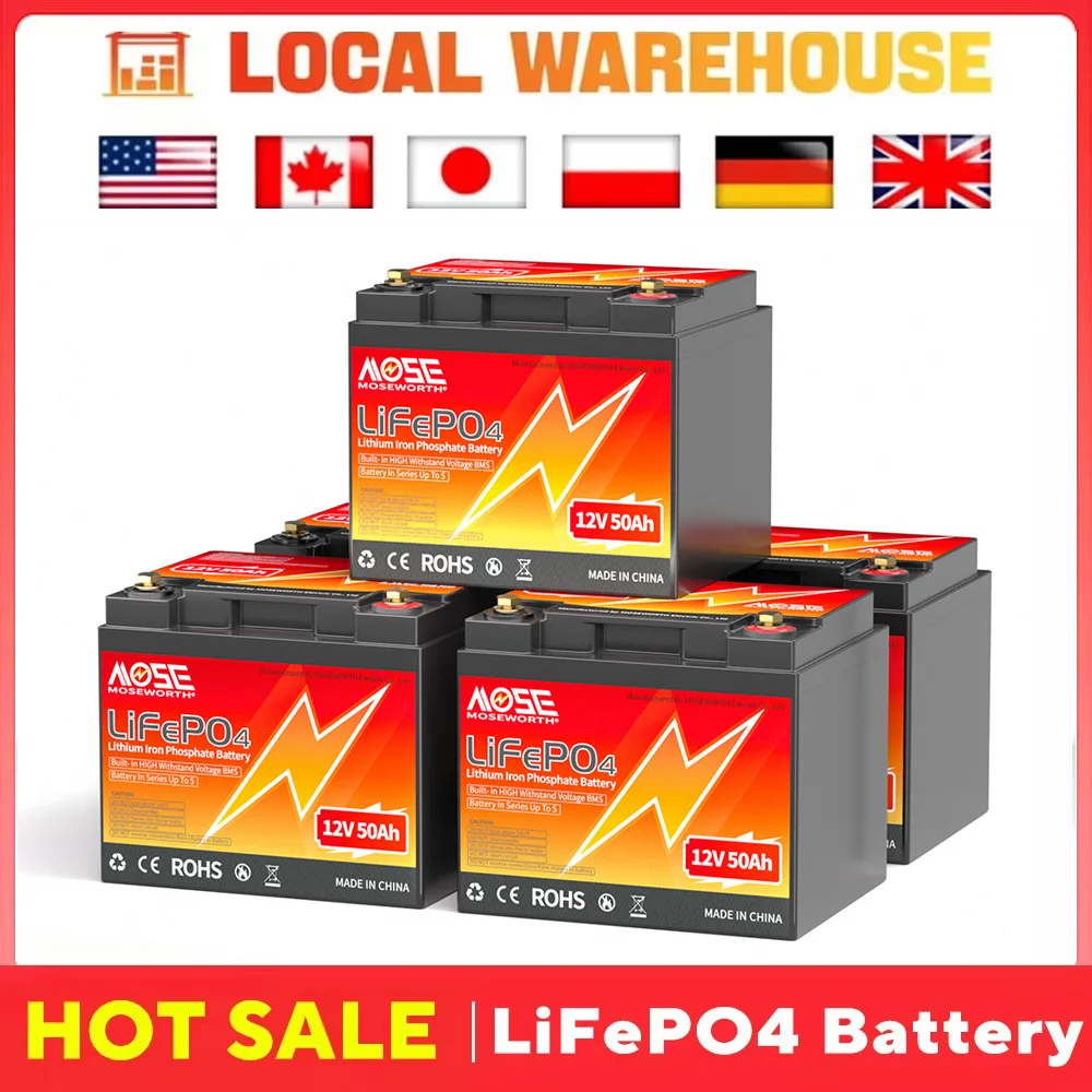 12.8V 50Ah LiFePO4 Battery Lithium Iron Phosphate Rechargeable Batteries for Campers Battery Off-Road Off-grid Solar Energy