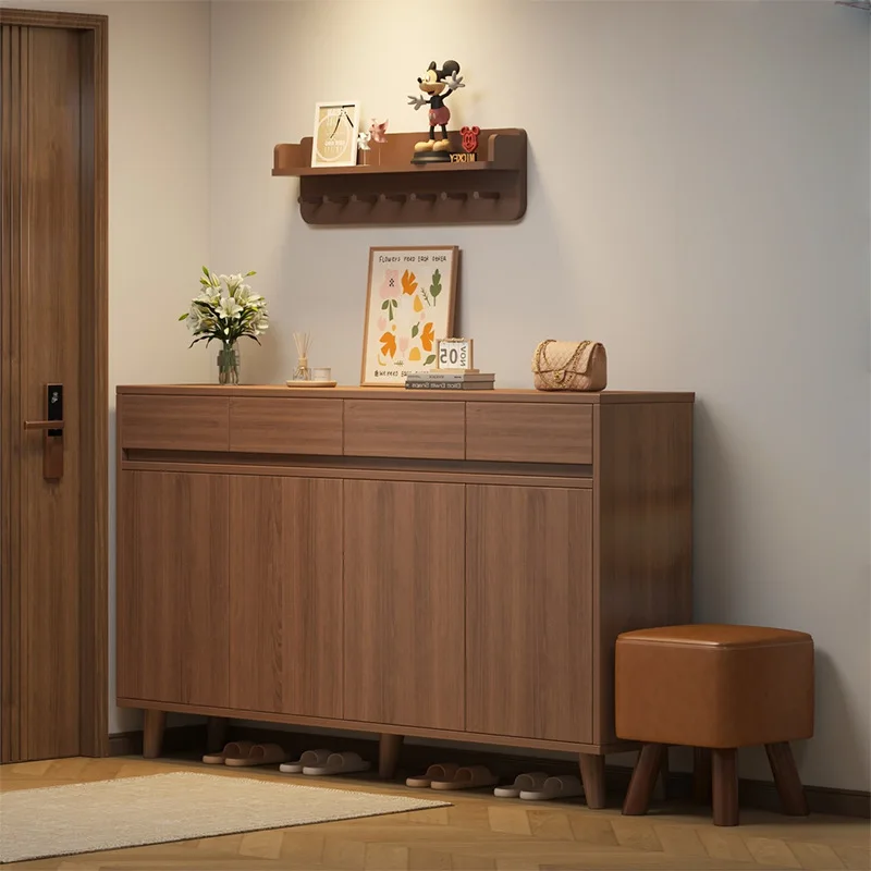 Shoe cabinet household entrance indoor entrance cabinet integrated against the wall solid wood shoe rack