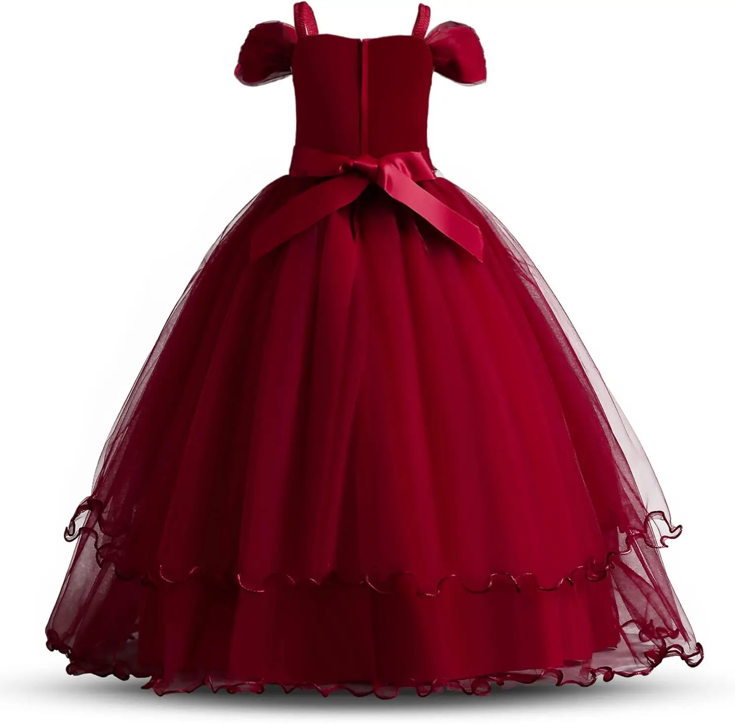 플라워 걸 드레스, 레이스 아플리케 쉬폰 볼 드레스, 고급스러운 공주 생일 파티 긴 이브닝 드레스, 여아 성찬식 드레스