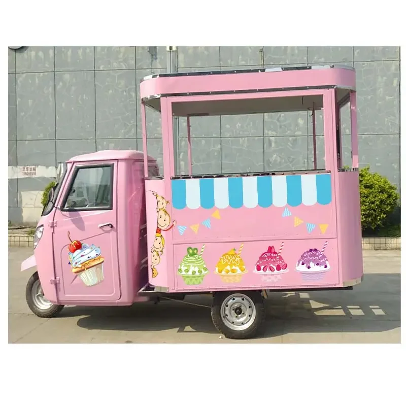 Usa Pink Electric Food Truck with Full Kitchen for Sale Motorcycle Gelato Ice Cream Cart with Freezer Wedding Mobile Coffee Bar