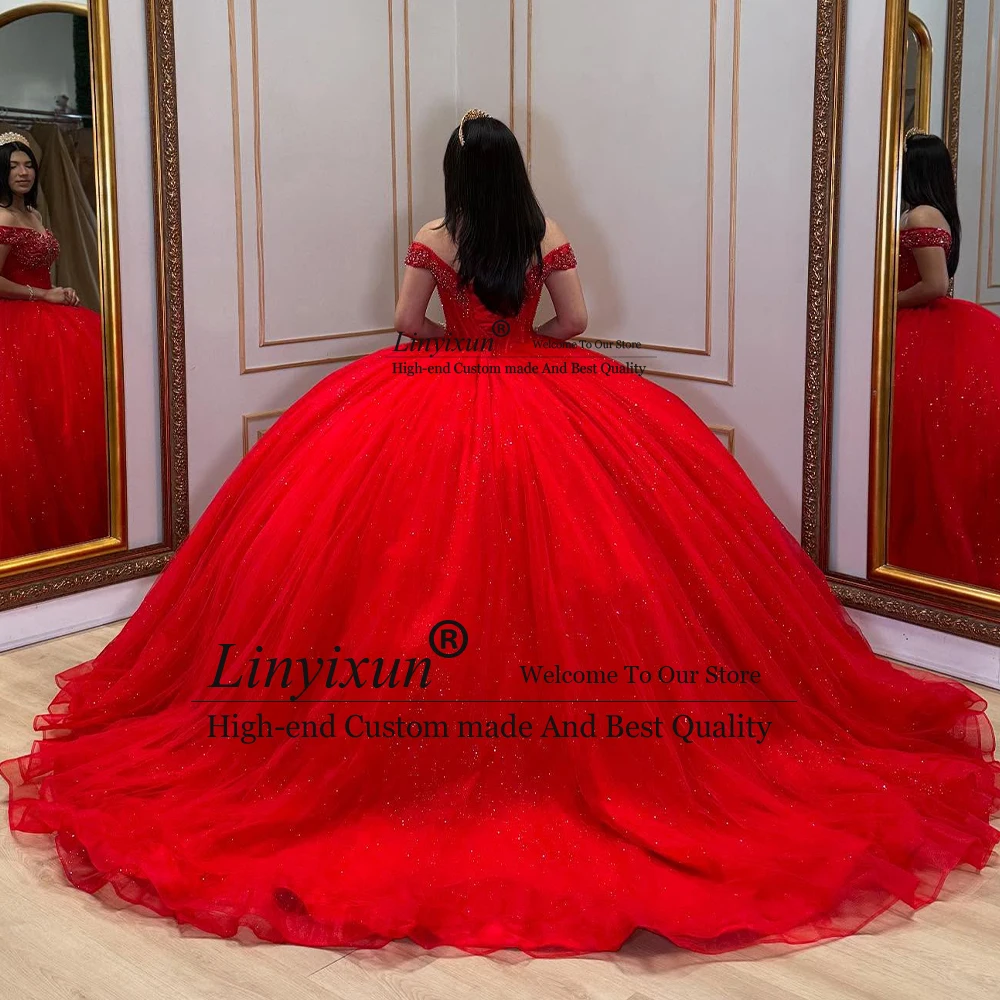 فساتين Quinceanera اللامعة الفاخرة بدون أكتاف فستاين سهرة/فساتين الحفلات لحفلات أعياد الميلاد مخصصة بدون أكمام abiti da cerimonia