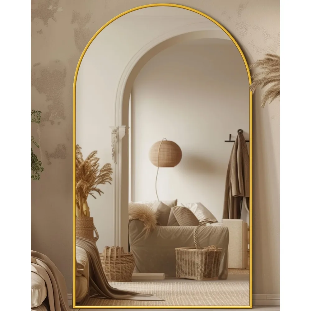 Espejo de suelo estilo arco de gran tamaño, 26x68 pulgadas, negro, adecuado para dormitorio, sala de estar y guardarropa