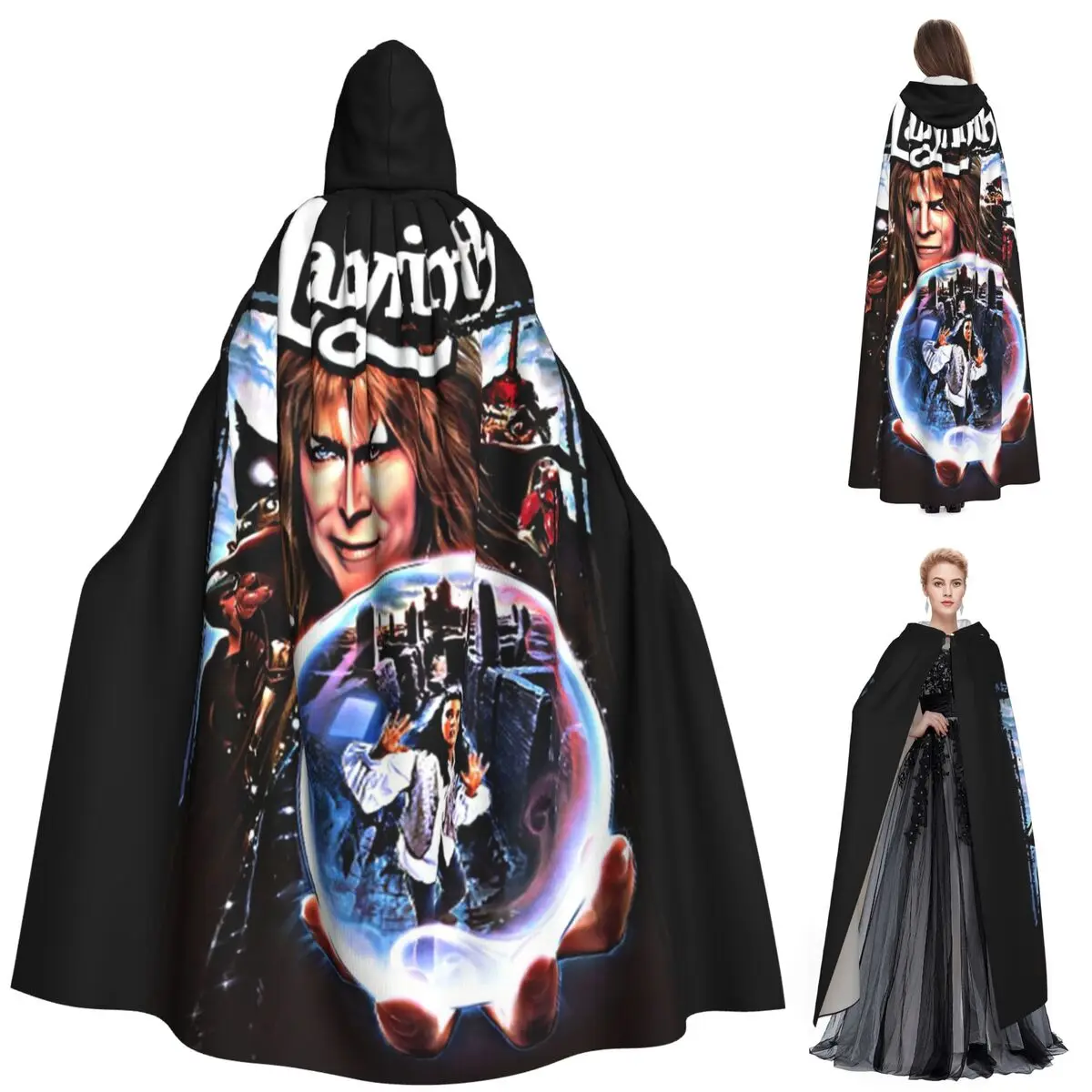 متاهة طويلة مقنعين عباءة الساحرة القرون الوسطى زي تأثيري كيب HalloweenParty الكبار للجنسين