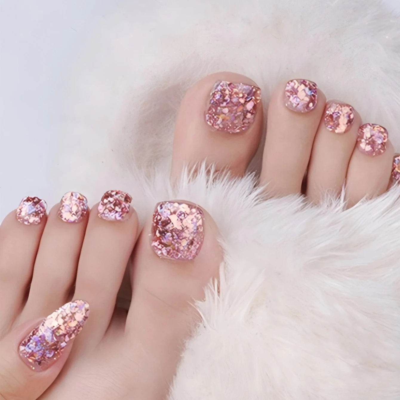 96PCS Flash Combination Toenail Press Design, Fashionable And Reusable Acrylic Fake Toenail As A Gift