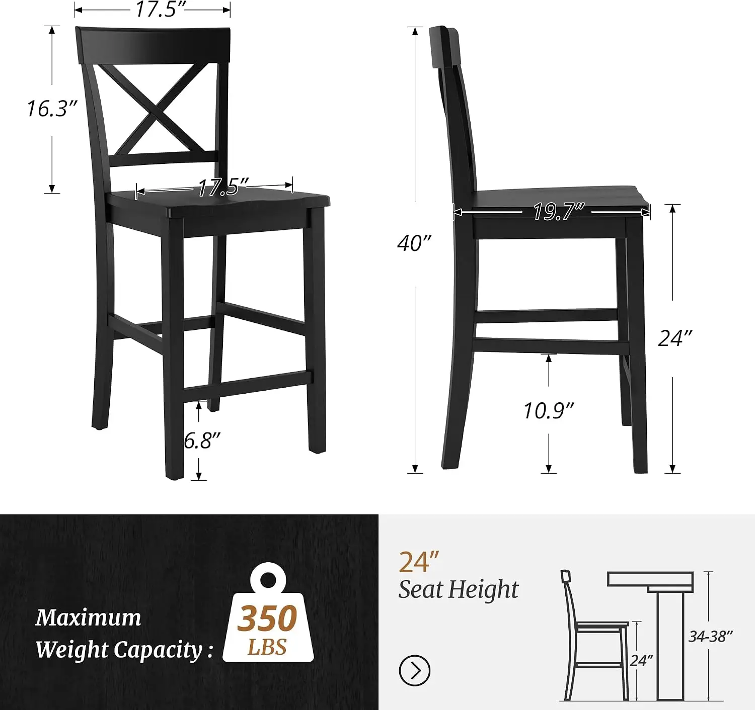Bar Stools Set of 3, 24